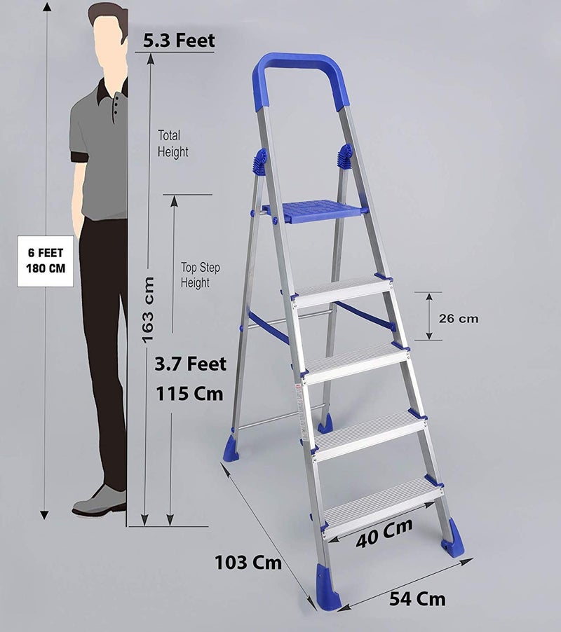 GRAZIA Folding Aluminium Ladder with Wide Steps - Home Pro 5 Steps -Made in India - Image 2