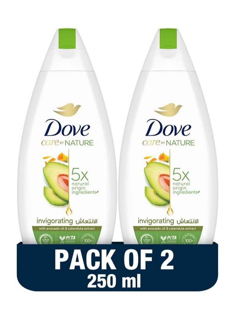دوف غسول الجسم المنعش من دوف كير باي نيتشر، بتقنية مزيج التجديد، الأفوكادو والآذريون، مع ربع كريم مرطب، 250 مل × 2