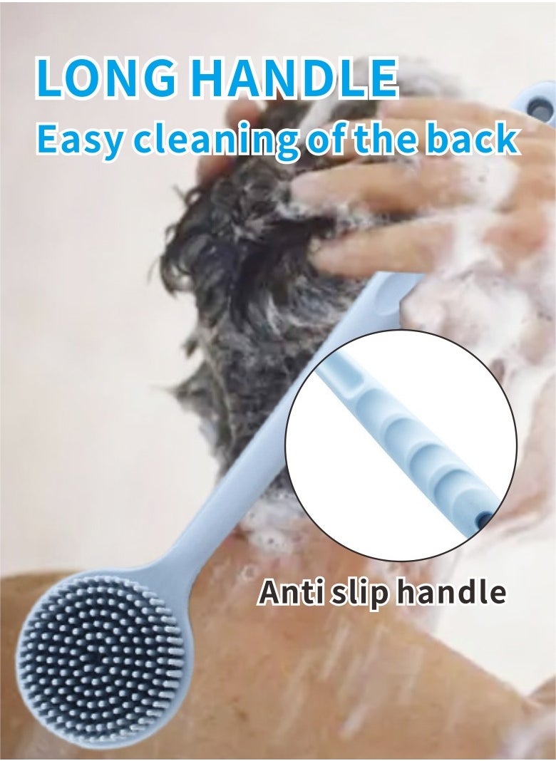 HieerBus - Back Scrubber Brush for Shower,Soft Silicone Bath Body Brush with Long Handle Double Sided Brush for Men Women Shower Exfoliating and Massage Blue - Image 1