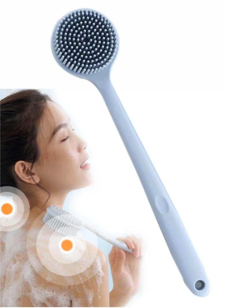 HieerBus - Back Scrubber Brush for Shower,Soft Silicone Bath Body Brush with Long Handle Double Sided Brush for Men Women Shower Exfoliating and Massage Blue - Image 1
