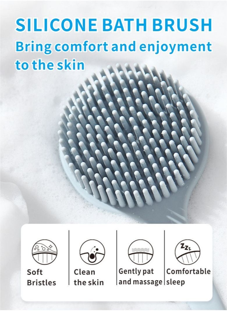 HieerBus - Back Scrubber Brush for Shower,Soft Silicone Bath Body Brush with Long Handle Double Sided Brush for Men Women Shower Exfoliating and Massage Blue - Image 1
