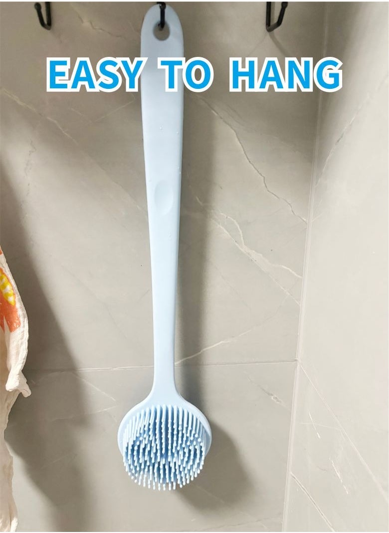 HieerBus - Back Scrubber Brush for Shower,Soft Silicone Bath Body Brush with Long Handle Double Sided Brush for Men Women Shower Exfoliating and Massage Blue - Image 1