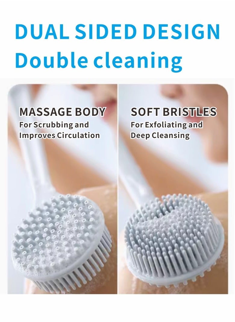 HieerBus - Back Scrubber Brush for Shower,Soft Silicone Bath Body Brush with Long Handle Double Sided Brush for Men Women Shower Exfoliating and Massage Blue - Image 1