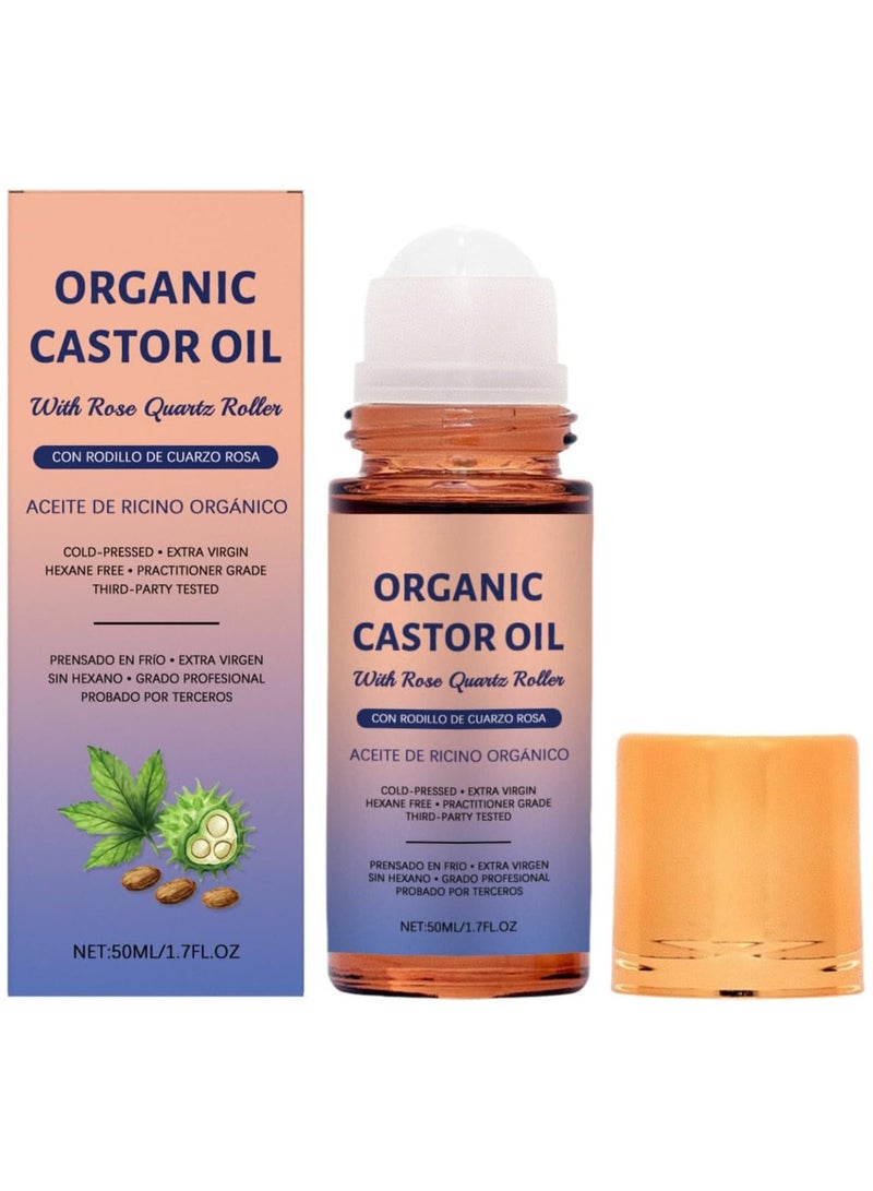 ATRJSZ Organic Golden Castor Oil Roll-On with Rose Quartz | 100% Pure for Skin, Brows & Lashes and less mess Castor Oil Packs | Hexane-Free - Image 1