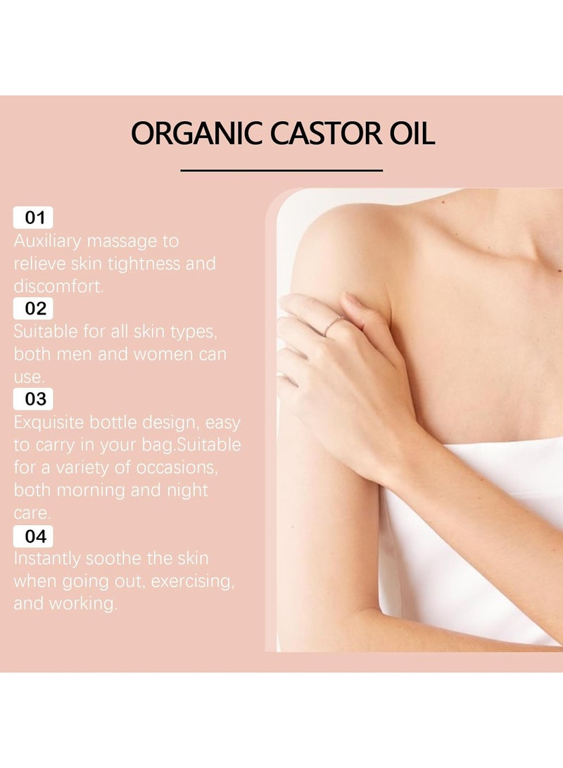 ATRJSZ Organic Golden Castor Oil Roll-On with Rose Quartz | 100% Pure for Skin, Brows & Lashes and less mess Castor Oil Packs | Hexane-Free - Image 2