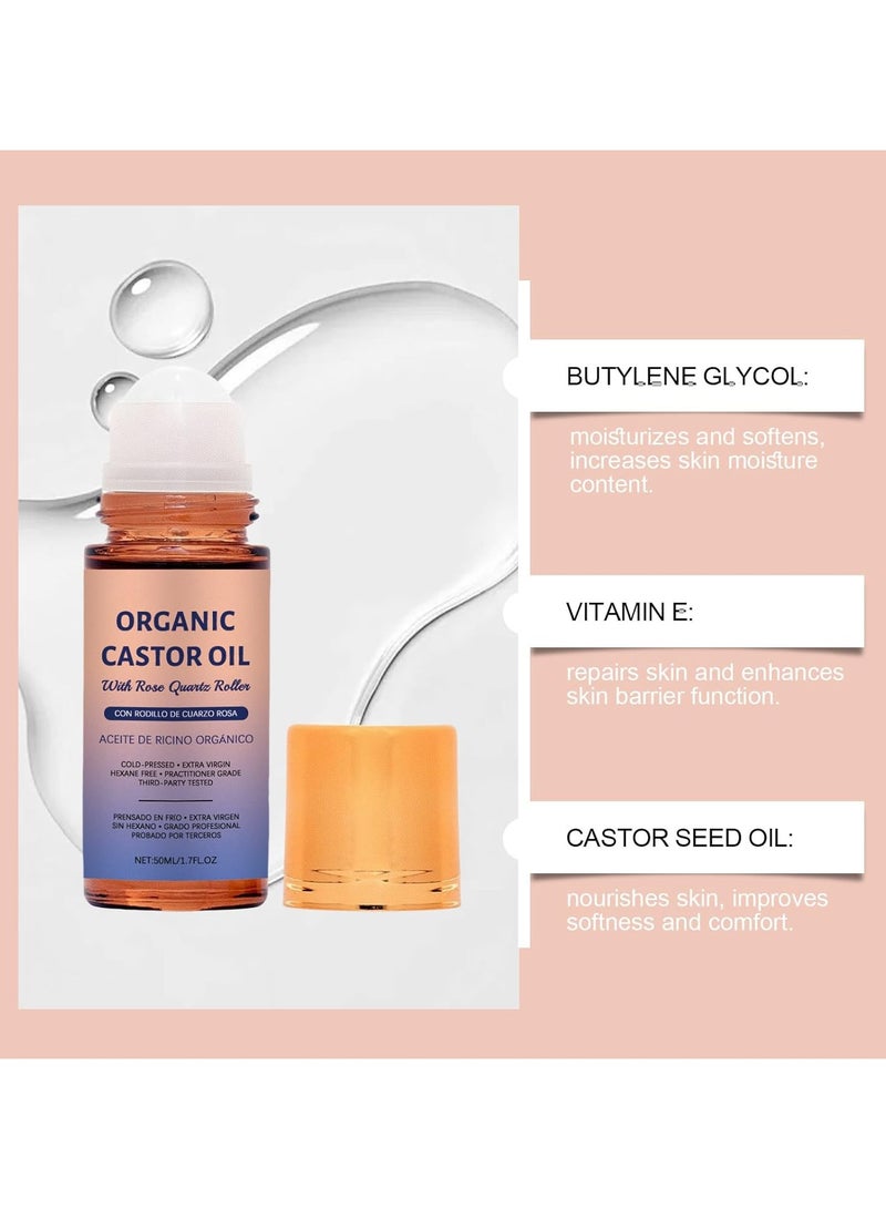 ATRJSZ Organic Golden Castor Oil Roll-On with Rose Quartz | 100% Pure for Skin, Brows & Lashes and less mess Castor Oil Packs | Hexane-Free - Image 4