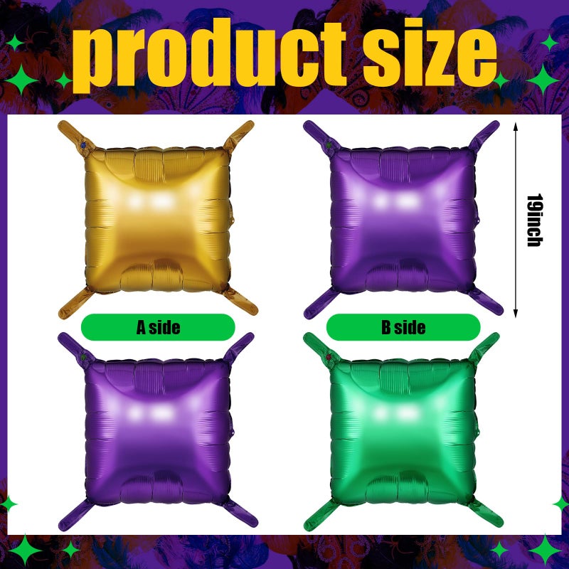 Charnoel 50 Pcs Mardi Gras Party Decor Double Sided Square Foil Balloons Wall Backdrop 19'' Purple Green Gold Foil Balloon Tunnel Arch Garland Kit for Fat Tuesday New Orleans Carnival Masquerade Party - Image 2