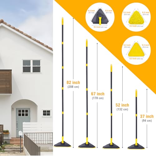 TRENNCHI Newly Upgraded Wall Mop with 82 Inches Long Handle, 180° Folding Wall Cleaner Triangle Mop with Squeegee, 3-in-1 Ceiling Cleaning Tool with 6 Replacement Pads for Wall, Baseboards, Ceiling, Floor - Image 3