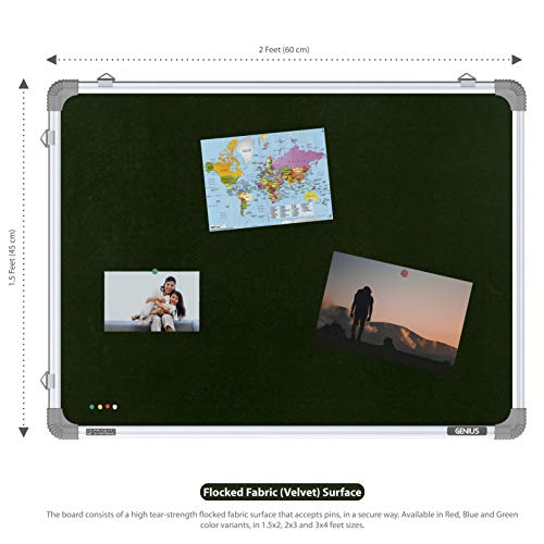 Pragati Systems® Genius Pin-up Display Board for Kids, Home & Kitchen with Lightweight Aluminium Frame | Soft Board with Fabric for Push Pins | Small Size 1.5x2 Feet (Pack of 1), Green - Image 2