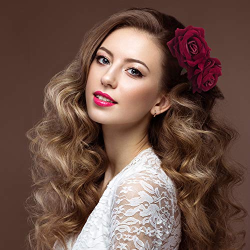 Bememo 2 Pack Women Rose Flower Hair Clip Rose Side Combs Flamenco Flowers Day of The Dead Costumes Mexican Hair Accessories for Wedding Party Mother's Day(Dark Red) - Image 4