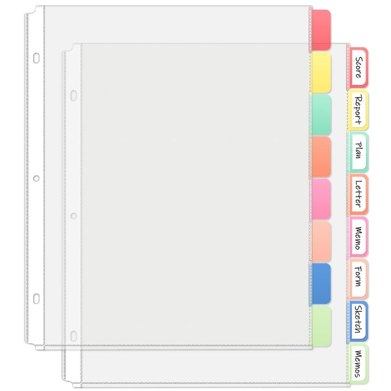 FUCDTEFC Binder Dividers with Tabs, 8 Tab Clear Sheet Protectors for 3 Ring Binder, White Dividers for 3 Ring Binder Page Protectors, Notebook Binder Sleeves with Pockets, 2 Set (16 Pcs) - Image 1