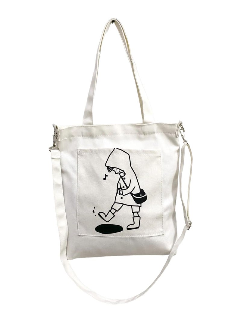 Glowic Women, Cute Hand Girls for College, Travel, Grocery, Reusable Shopping Book Bag(WBAG-36) (White) Contemporary - Image 1