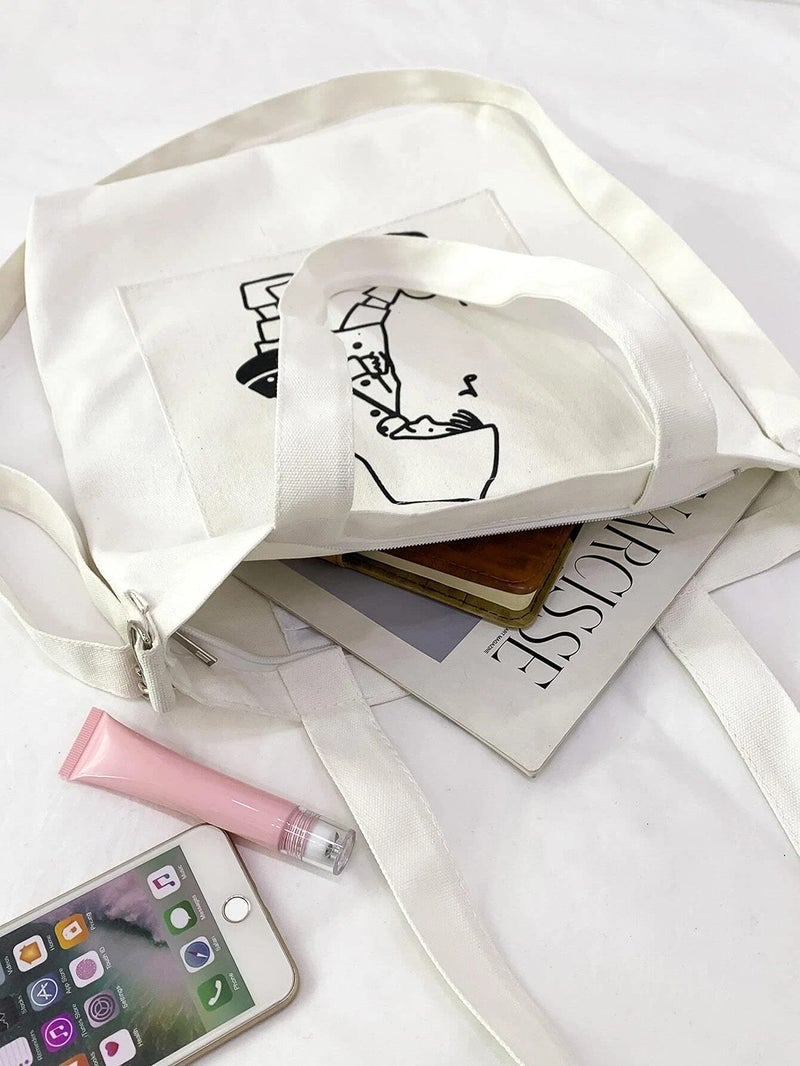 Glowic Women, Cute Hand Girls for College, Travel, Grocery, Reusable Shopping Book Bag(WBAG-36) (White) Contemporary - Image 3