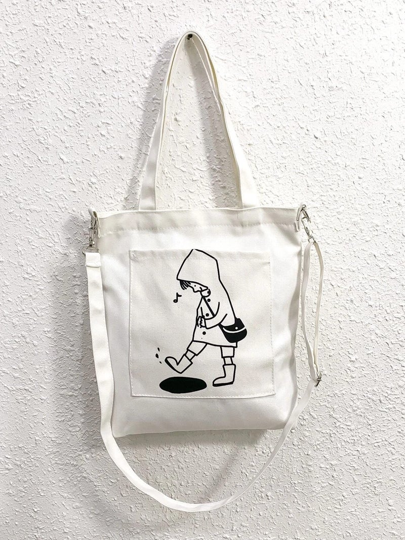 Glowic Women, Cute Hand Girls for College, Travel, Grocery, Reusable Shopping Book Bag(WBAG-36) (White) Contemporary - Image 2