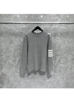 Generic Thickened Cable Knit Winter Sweater Men Women Casual Fashion Round Neck Pullover Coarse Wool Top Versatile Knitwear Light gray  - Image 1