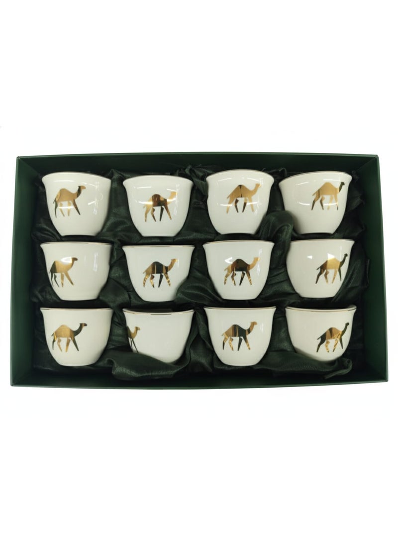 Germax Luxury 12 Pieces Limited Edition Ceramic Cawa Cup Set, Traditional Gold Camel Theme Design for Festive Serving - Image 2