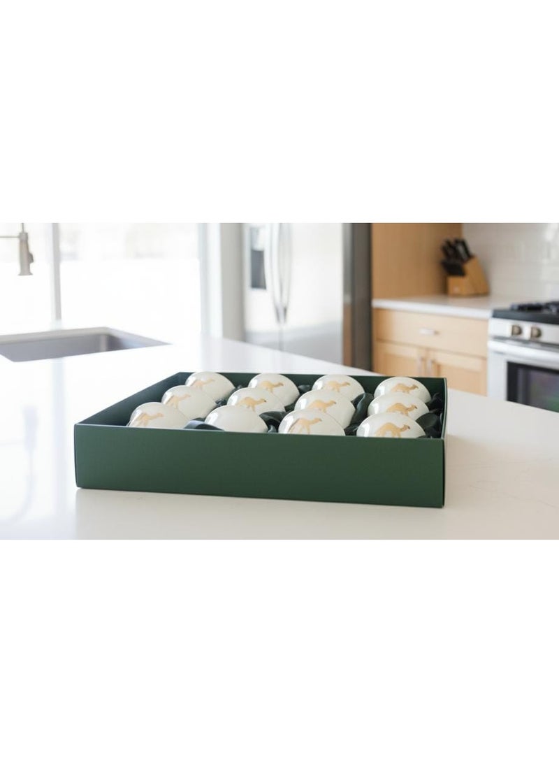 Germax Luxury 12 Pieces Limited Edition Ceramic Cawa Cup Set, Traditional Gold Camel Theme Design for Festive Serving - Image 1