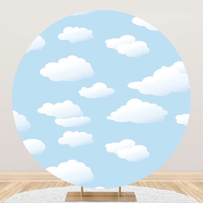 Leyiyi 65x65ft Blue Sky White Clouds Round Backdrop Boys Birthday Circle Backdrop Cover Clear Sky Celestial Background for Photography Kids Baby 1st Birthday Party Cake Table Dessert Table Decor
