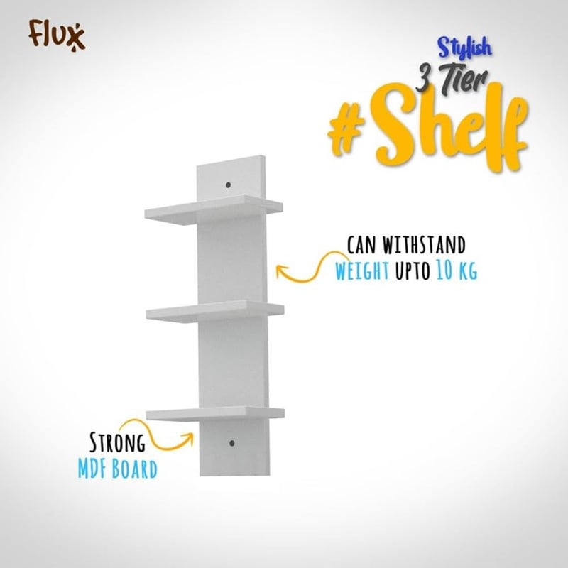 Flux flux Wooden Wall Shelves for Living Room Home Decor Items Floating Book Rack for Study Room, Office, Kitchen Mounted Shelves Vertical Design for Living Room (Mini Three Tier Shelf Without hook, White)  - Image 4