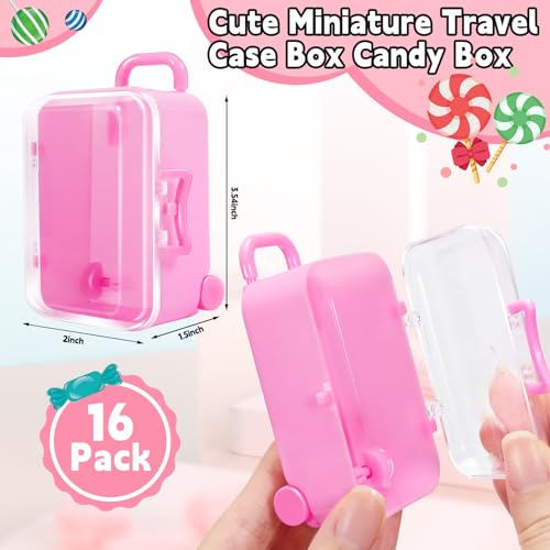 IJRPLM 16 Pack Mini Suitcase Favor Box,Clear Tiny Suitcase,Cute Miniature Travel Case Box for Wedding Party Decoration Jewelry Storage(Pink) - Image 2