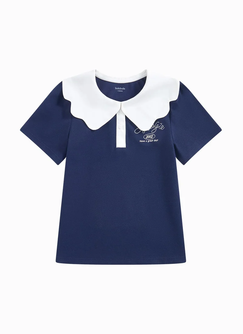 Balabala Kids Girl Lapel Short-Sleeved T-Shirt