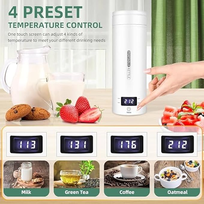 Vurtboly Portable Electric Kettle For Travel 500Ml Large Tea Coffee Kettle Water Boiler Water Heater With 4 Temperature Control304 Stainless Steel With Auto ShutOff  Boil Dry Protection BpaFree - Image 4