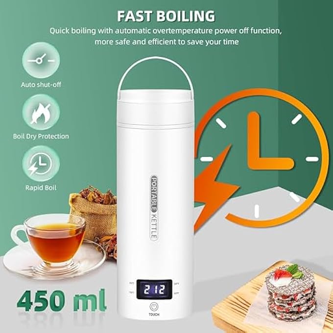 Vurtboly Portable Electric Kettle For Travel 500Ml Large Tea Coffee Kettle Water Boiler Water Heater With 4 Temperature Control304 Stainless Steel With Auto ShutOff  Boil Dry Protection BpaFree - Image 3