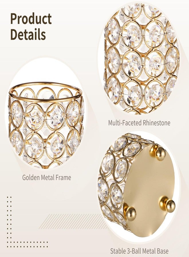 Homaisson 10 PCS Golden Crystal Flower Vases, Metal Cylinder Centerpiece Candle Holders, Hollow Diamond Design Vase for Wedding Table Decor, Candlelight, Banquet Decoration - Image 3