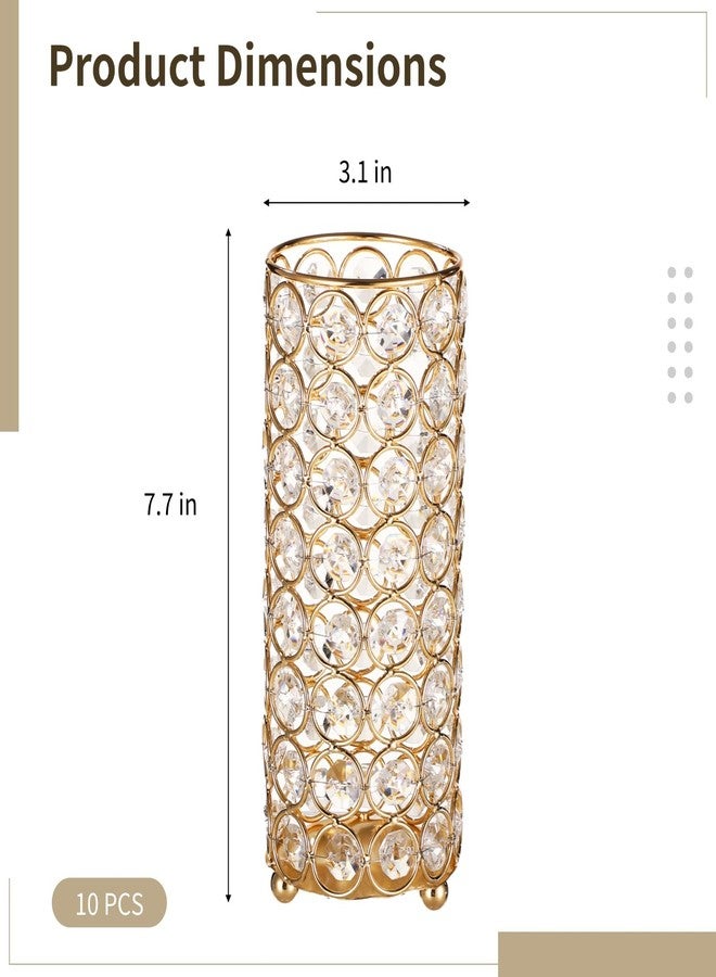Homaisson 10 PCS Golden Crystal Flower Vases, Metal Cylinder Centerpiece Candle Holders, Hollow Diamond Design Vase for Wedding Table Decor, Candlelight, Banquet Decoration - Image 4