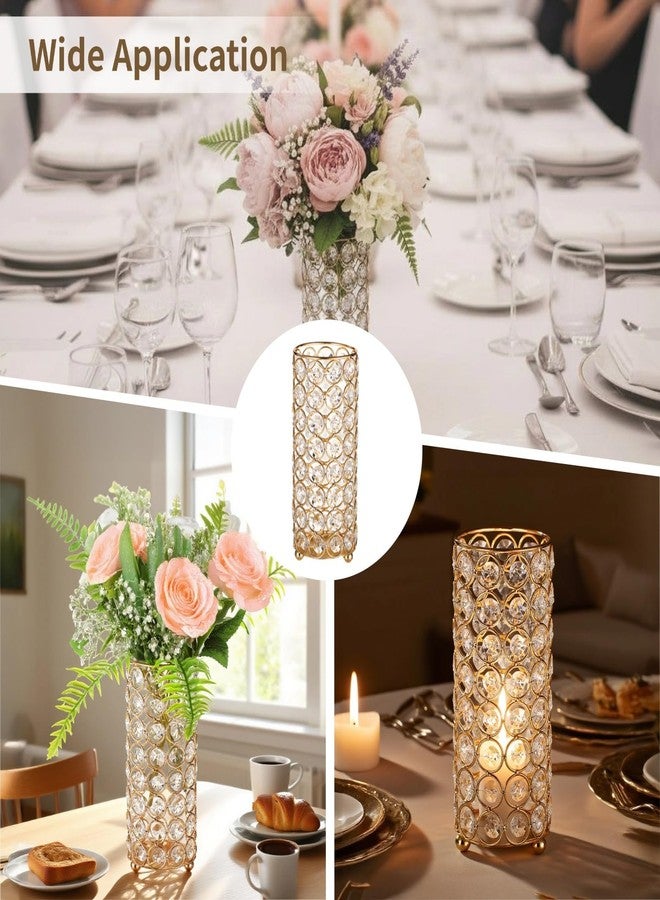 Homaisson 10 PCS Golden Crystal Flower Vases, Metal Cylinder Centerpiece Candle Holders, Hollow Diamond Design Vase for Wedding Table Decor, Candlelight, Banquet Decoration - Image 5