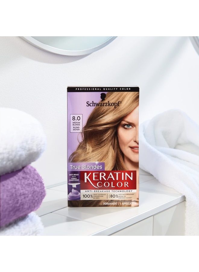Schwarzkopf Keratin Color Permanent Hair Color Cream, 8.0 Medium Blonde - Image 2