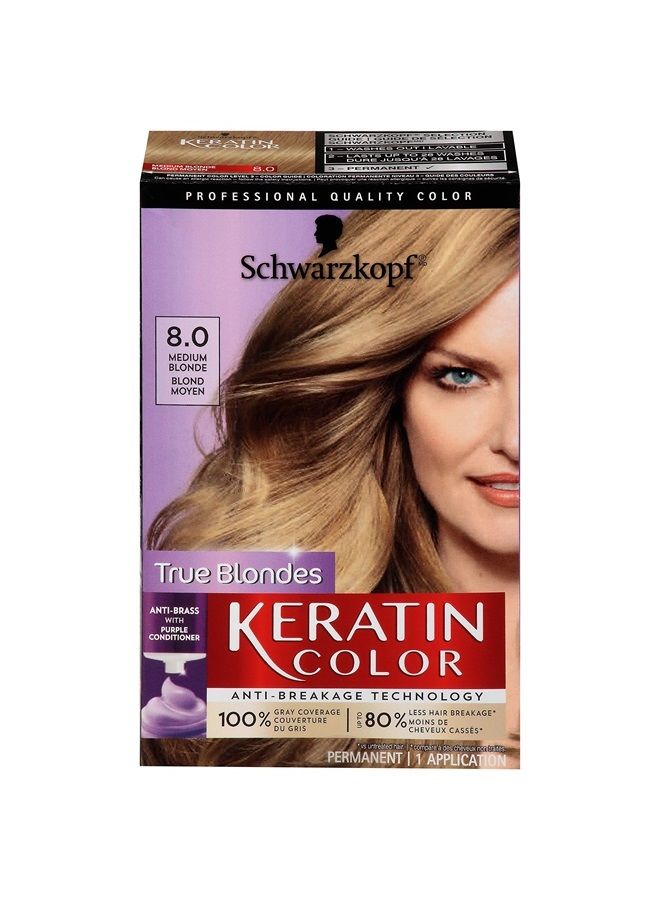 Schwarzkopf Keratin Color Permanent Hair Color Cream, 8.0 Medium Blonde - Image 1