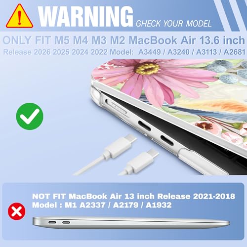 May Chen for M5 MacBook Air 13.6 Inch Case 2026 2025 2024-2022 Release M5 A3449 M4 A3240 M3 A3113 M2 A2681, Plastic Hard Shell Case for MacBook Air 13.6" with Retina Display, Retro Butterflies - Image 2