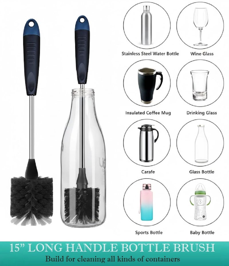 Hasselt 5 in 1 Bottle Cleaner Brush with 14 Inch Long Handle Washing Bottle Cleaning Brushes for Narrow Neck Water Bottles Tumblers Straws Coffee Mugs Sport Bottles Flasks and Thermos Lid Cup Brush - Image 3