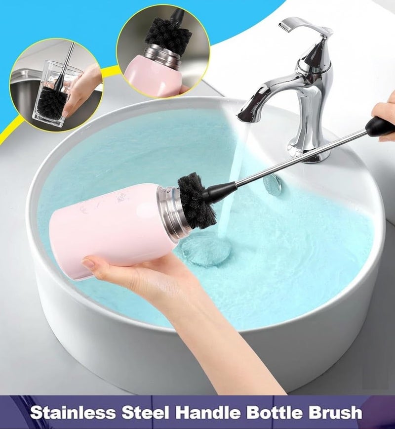 Hasselt 5 in 1 Bottle Cleaner Brush with 14 Inch Long Handle Washing Bottle Cleaning Brushes for Narrow Neck Water Bottles Tumblers Straws Coffee Mugs Sport Bottles Flasks and Thermos Lid Cup Brush - Image 4