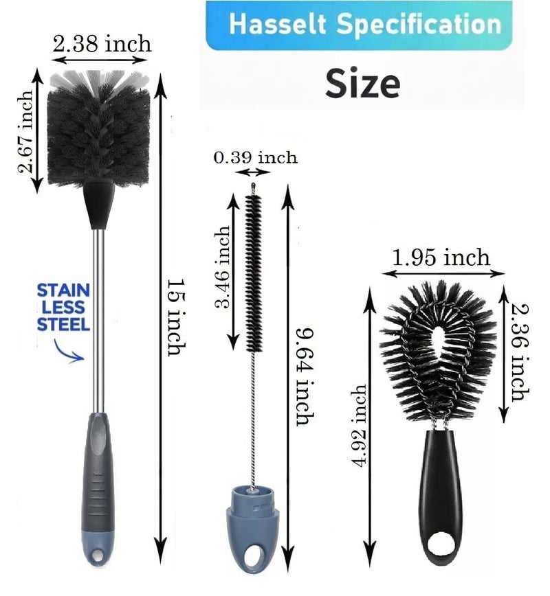 Hasselt 5 in 1 Bottle Cleaner Brush with 14 Inch Long Handle Washing Bottle Cleaning Brushes for Narrow Neck Water Bottles Tumblers Straws Coffee Mugs Sport Bottles Flasks and Thermos Lid Cup Brush - Image 2