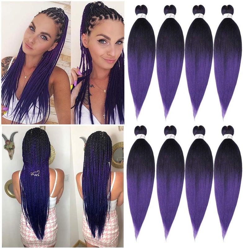 PreStretched Braiding Hair Extension Professional Crochet Braiding Hair 268 Packs Hot Water Setting Perm Yaki Synthetic Hair for Twist Braids Ombre Black to Purple26inch1BPurple