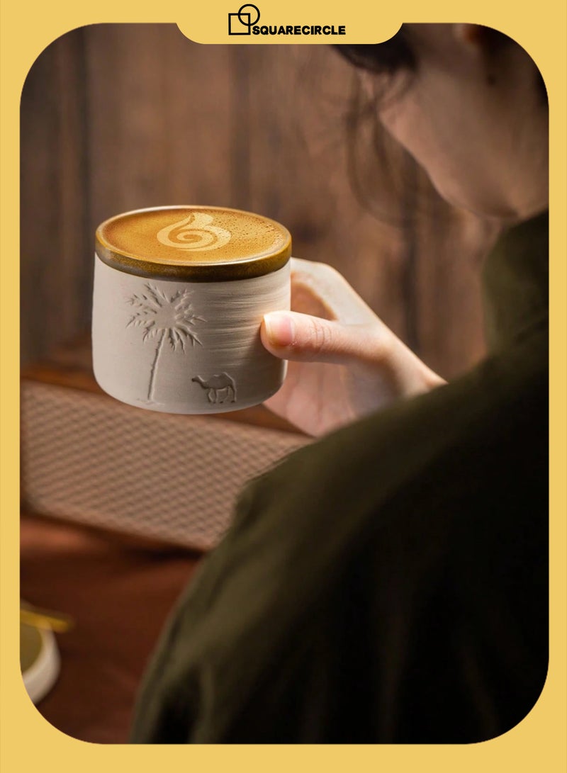 Squarecircle Desert Palm Tree and Camel Pattern Ceramic Coffee Mug, 250ml, Reusable, Hand Wash Only, Perfect for Family Gatherings and Special Occasions, Desert Theme Gift, Desert Coffee Mug | Desert Theme Decor | Ceramic Mug, Back to School Coffee Mug - Image 2