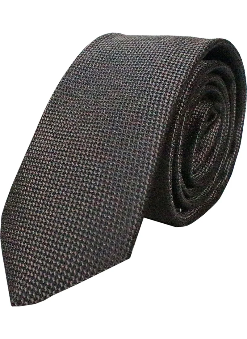 Varetta Men's Chocolate Brown Dobby Eyelet Pattern Narrow Tie