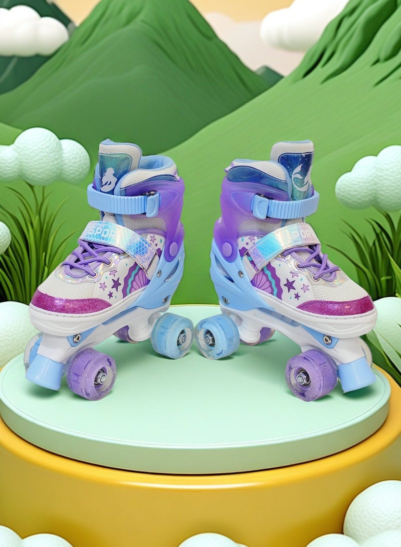 EASY FUTURE Roller Skates for Boys Girls with Flashing Wheels Adjustable Double Row 4 Wheel Skates for Kids Including Full Protective Gear Set 2 Colors 2 Sizes to Choose NO.1303H - Image 1