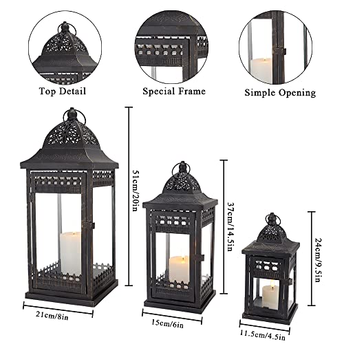 JHY DESIGN Set of 3 Decorative Candle Lanterns20&14.5"&9.5" High Vintage Style Hanging Lantern, Metal Candleholder for Indoor Outdoor, Events, Parities and Weddings（Black with Gold Brush） - Image 4