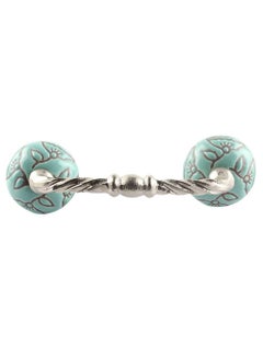 Indian-Shelf IndianShelf 1 Pack Ceramic Green Drawer Pulls T Bar Vintage Kitchen Cabinet Handles Silver Hardware 4 Hole to Hole Dresser Door Handle BH637CK1384 