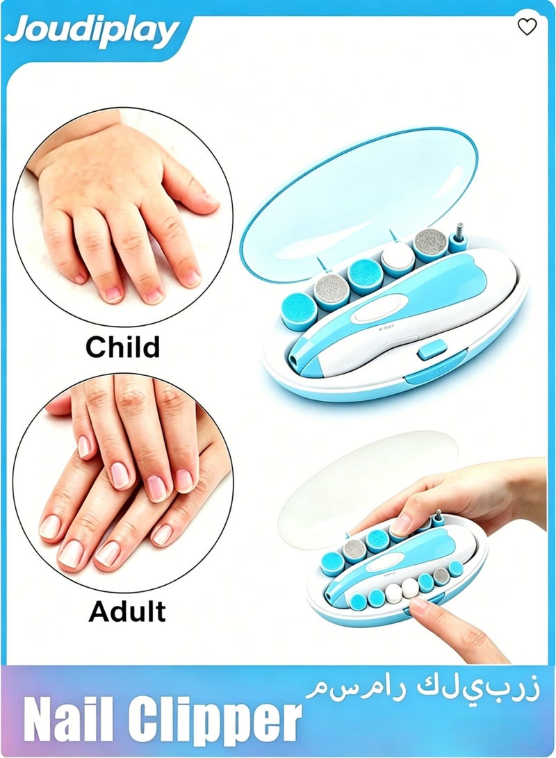 Joudiplay 6-In-1 Electric Nail File, Trimmer Tool Kit With LED Light For Children, Different Grinding And Polishing Heads For Newborn - 7 pieces, 0 Months + - Image 1