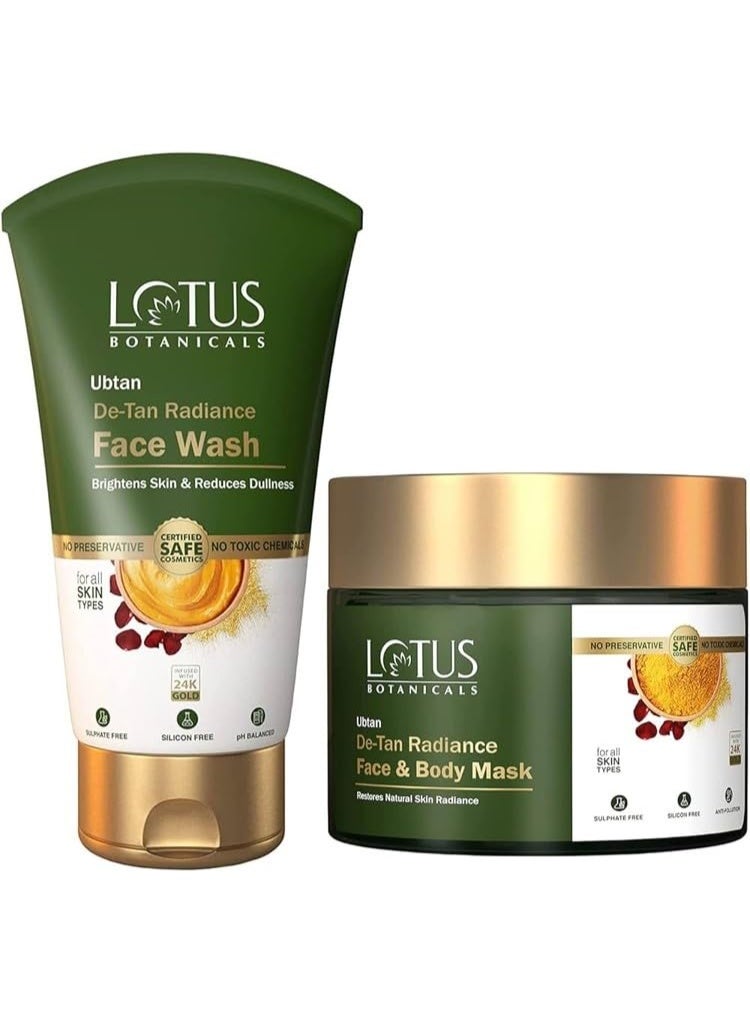 لوتس بوتنيكال مجموعة "لوتس بوتانيكالز أوبتان" (Lotus Botanicals Ubtan) المكونة من قطعتين: غسول للوجه لإزالة التصبغات (100 جم) + قناع للوجه والجسم (200 جم). - Image 1