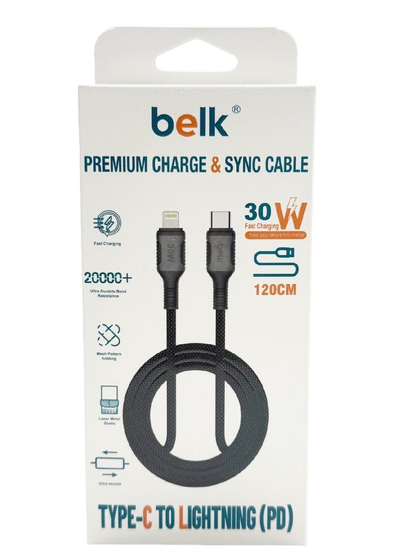 Belk 30W USB-C TO Lightning Charging Cable 120CM Black - Image 3