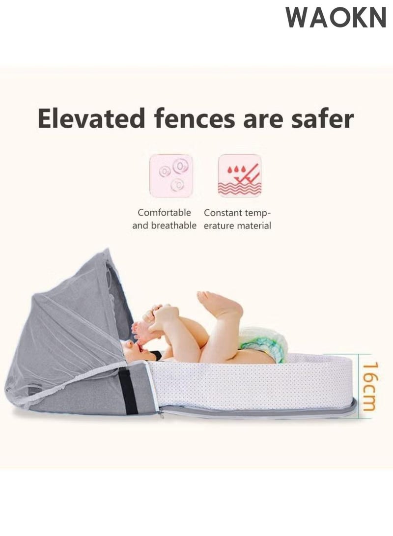 WAOKN Baby Crib Cradle, Travel Cot Portable Baby Bed Travel Bassinet Foldable Infant Crib Baby Cots, Adjustable Canopy Bedside Baby Crib 3 in 1 Folding Baby Bassinet with Mosquito Net,Travel crib,Anti pressure baby crib. - Image 5