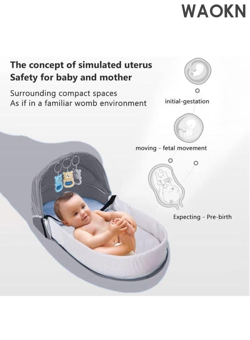WAOKN Baby Crib Cradle, Travel Cot Portable Baby Bed Travel Bassinet Foldable Infant Crib Baby Cots, Adjustable Canopy Bedside Baby Crib 3 in 1 Folding Baby Bassinet with Mosquito Net,Travel crib,Anti pressure baby crib. - Image 3