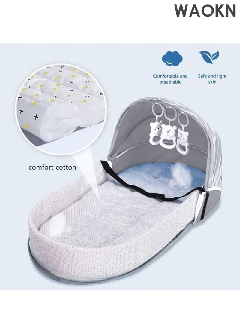 WAOKN Baby Crib Cradle, Travel Cot Portable Baby Bed Travel Bassinet Foldable Infant Crib Baby Cots, Adjustable Canopy Bedside Baby Crib 3 in 1 Folding Baby Bassinet with Mosquito Net,Travel crib,Anti pressure baby crib. - Image 2