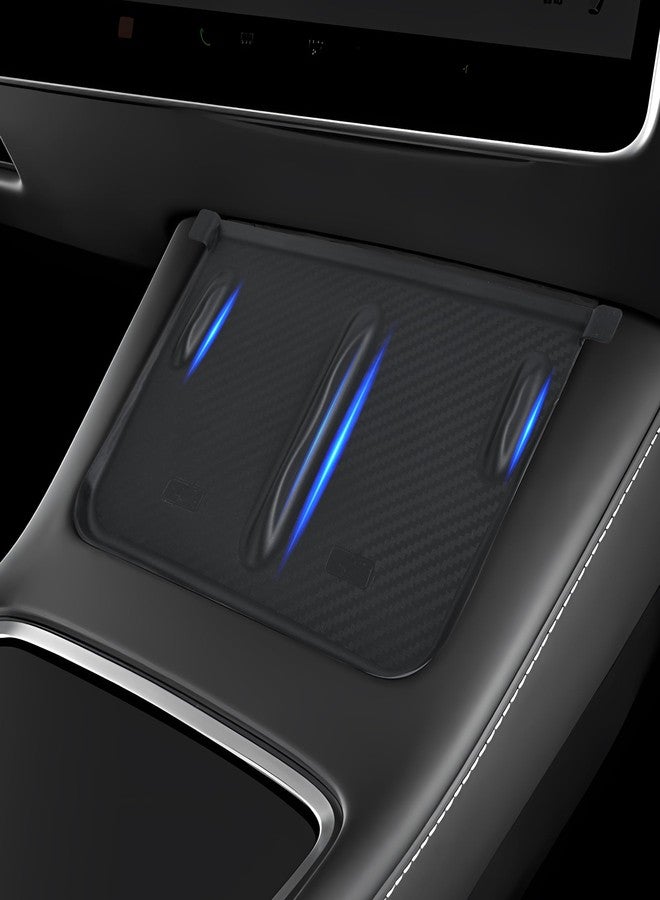 frani Wireless Charging Cover(Black Carbon Fiber Texture) Designed for Tesla Model 3/Y 2021-2024,Tesla Center Console Cover Accessories for Model 3/Y(Not for Model 3 Highland 2024) - Image 1