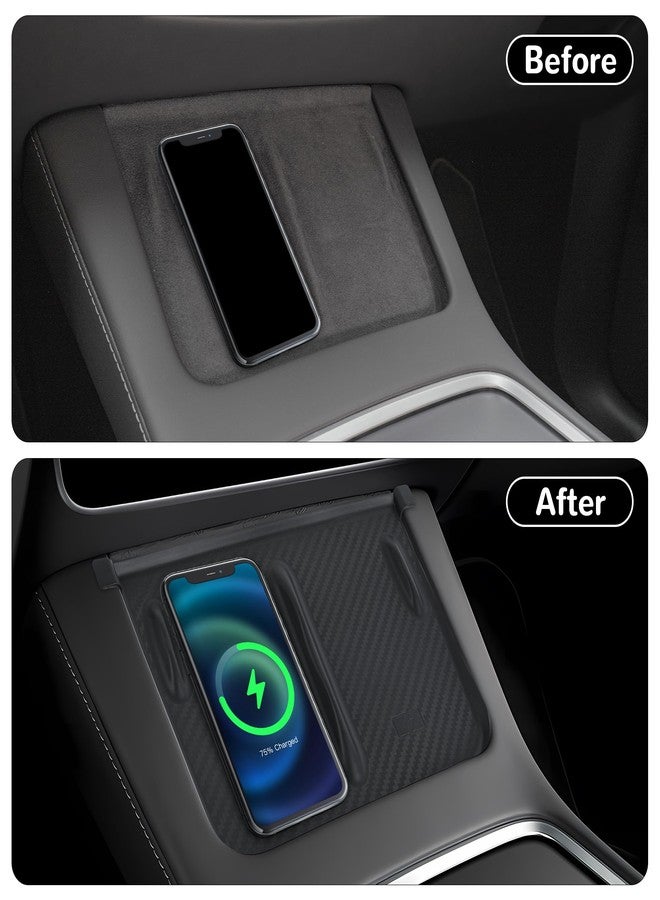 frani Wireless Charging Cover(Black Carbon Fiber Texture) Designed for Tesla Model 3/Y 2021-2024,Tesla Center Console Cover Accessories for Model 3/Y(Not for Model 3 Highland 2024) - Image 4